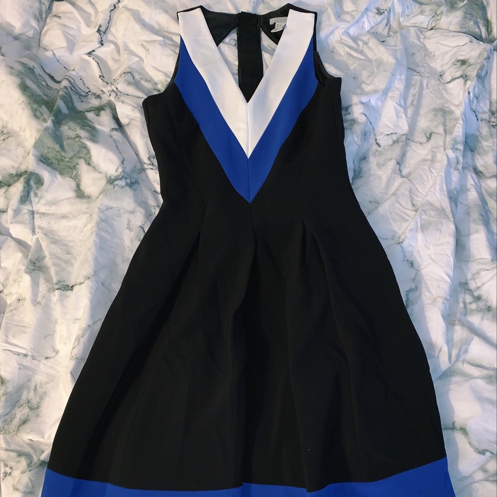 Blue white and black h&m skater dress